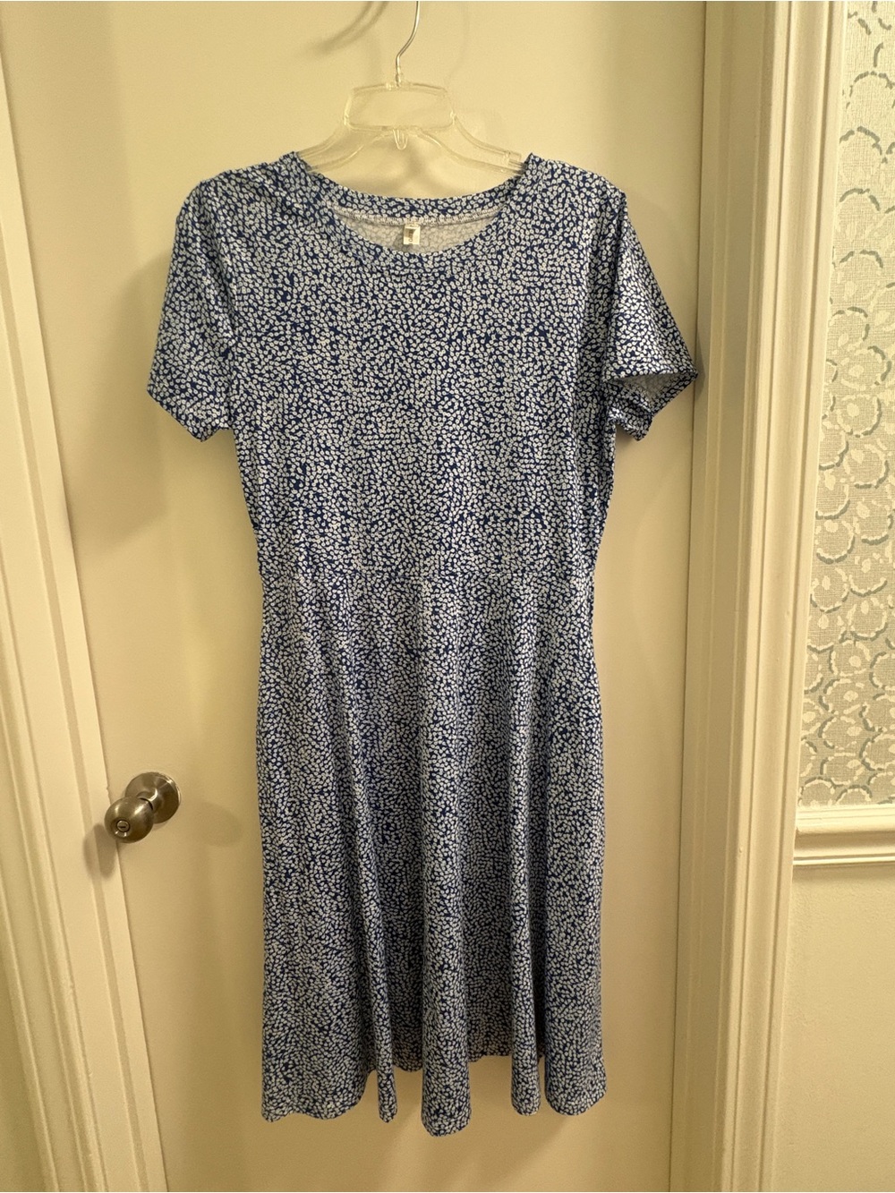 Blue Floral Print A-Line Dress | Size Large